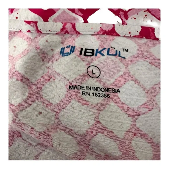 Ibkül Pink White Geo Print Long Mesh Sleeve 1/4 Popover Shift Active Dress Sz L - Picture 9 of 13